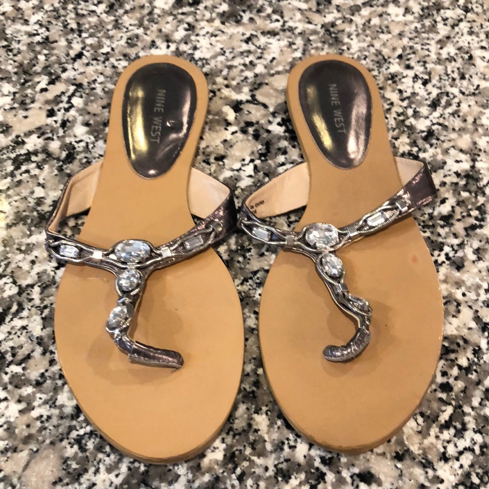Nine West silver and crystal flat sandal
